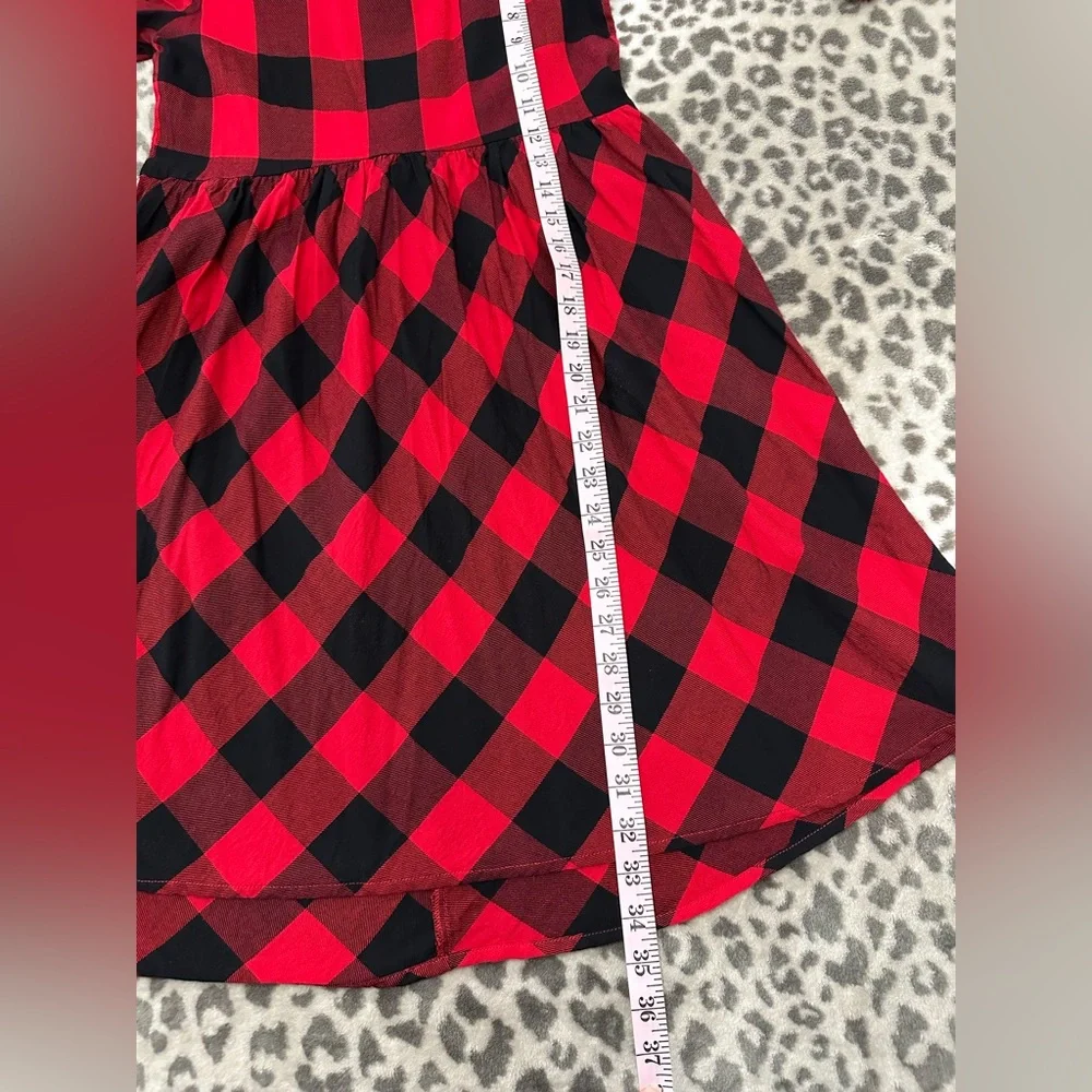 GapKids Buffalo Plaid Bell Sleeve Dress in Red Black Size XXL Regular Girls